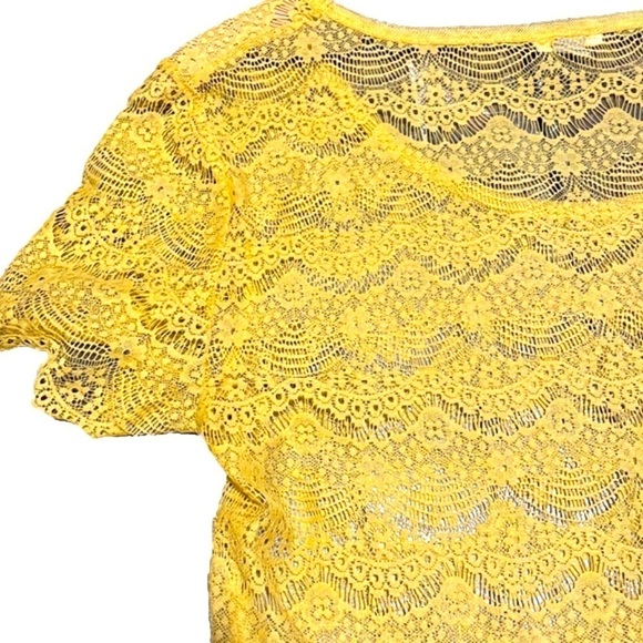 Fossil Lace Ruffle Floral Top Women Small Scalloped Boho Y2K Cottage Mustard - Picture 4 of 9